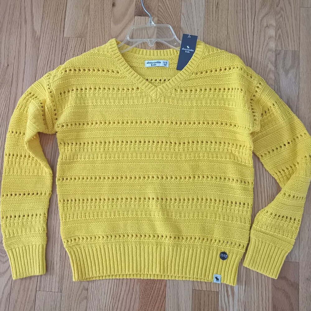 NWT Abercrombie Kids girl sweater pullover knit Yellow V-neck cotton blend 11/12